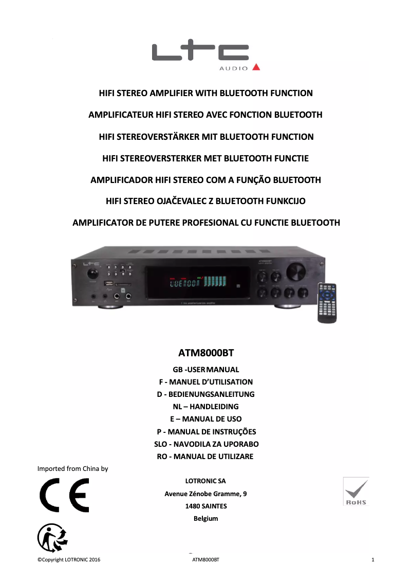 Page n°1 - Manuel utilisateur Lotronic ATM8000BT