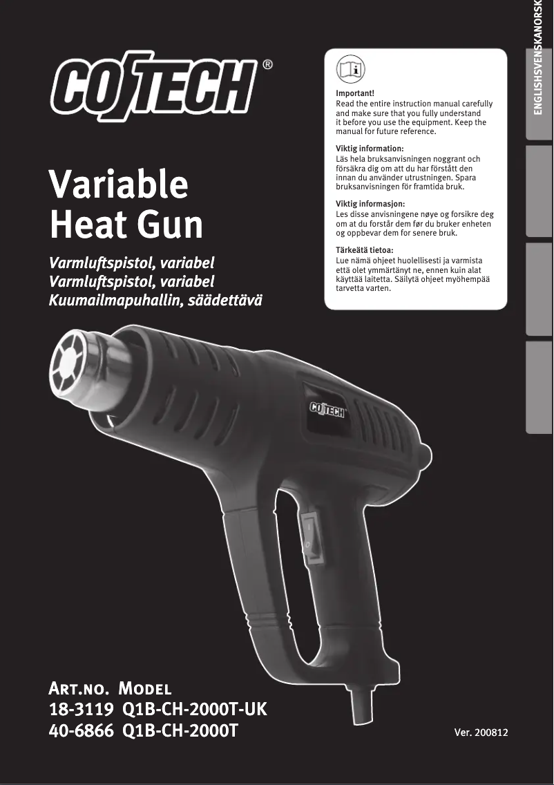 Page n°1 - Manuel utilisateur Cotech Q1B-CH-2000T