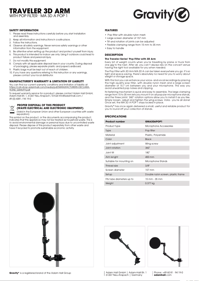 Page 1 de la notice Manuel utilisateur Gravity MA 3D A POP 1