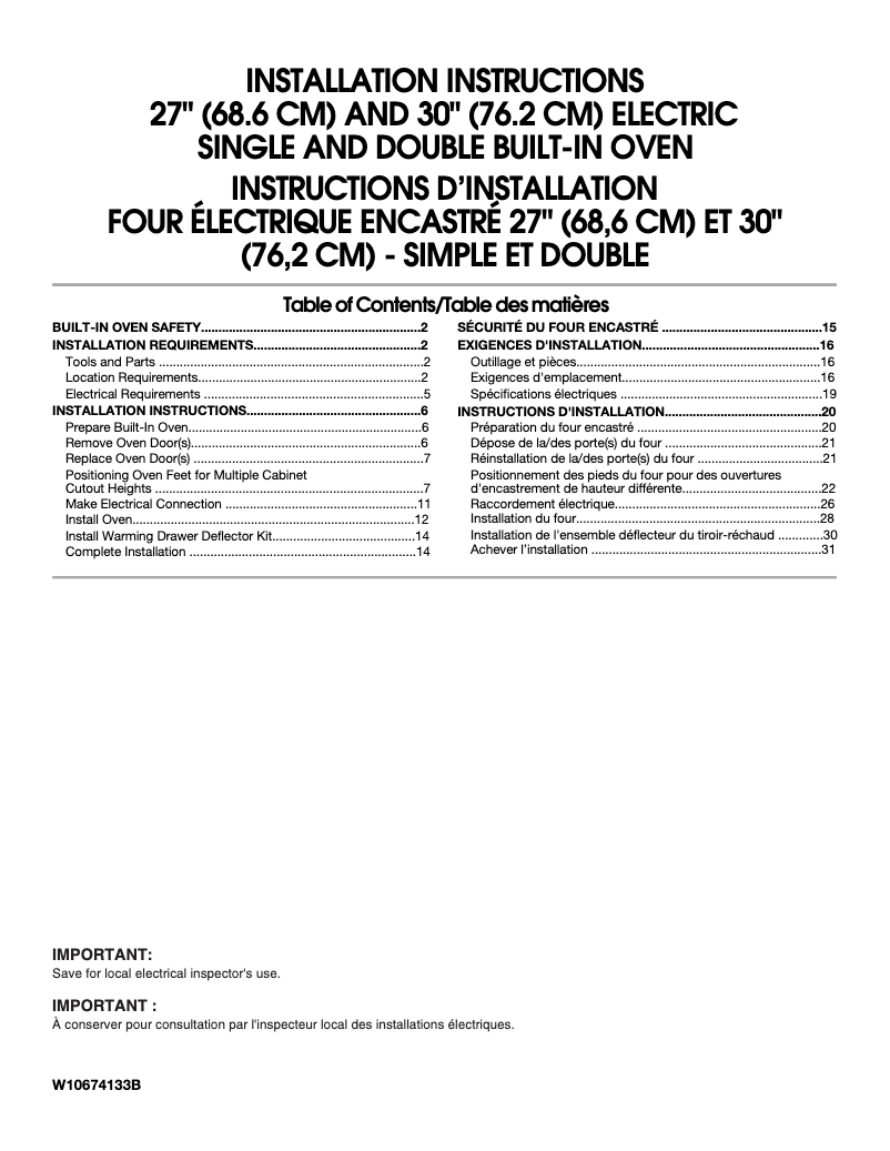 Page 1 de la notice Guide d'installation Maytag MEW9627FZ