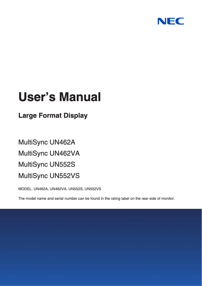 Imagen de la primera página del manual del dispositivo MultiSync UN462VA