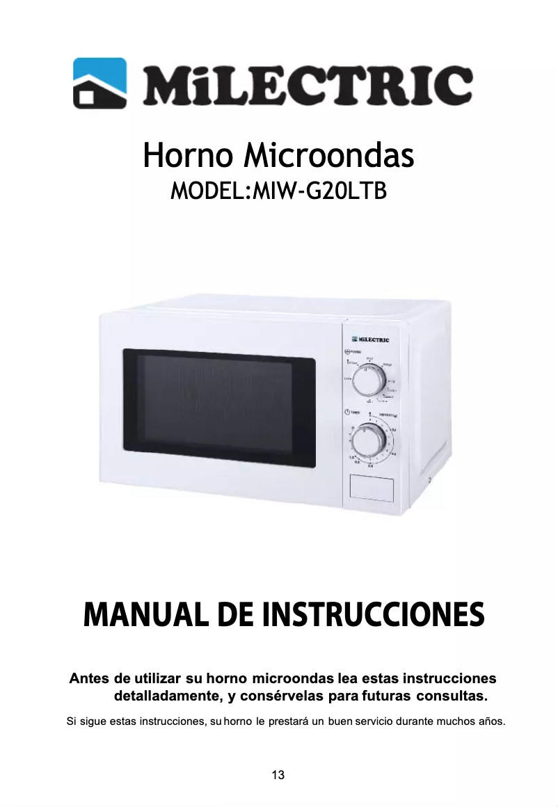 Page n°1 - Manuel utilisateur Milectric MIW-G20LTB