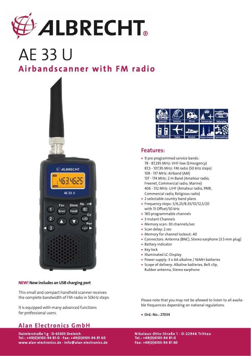 Page 1 of the manual Technical Sheet Albrecht AE 33 U