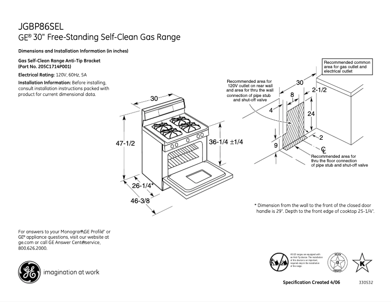 Page 1 de la notice Fiche technique GE JGBP86SELSS