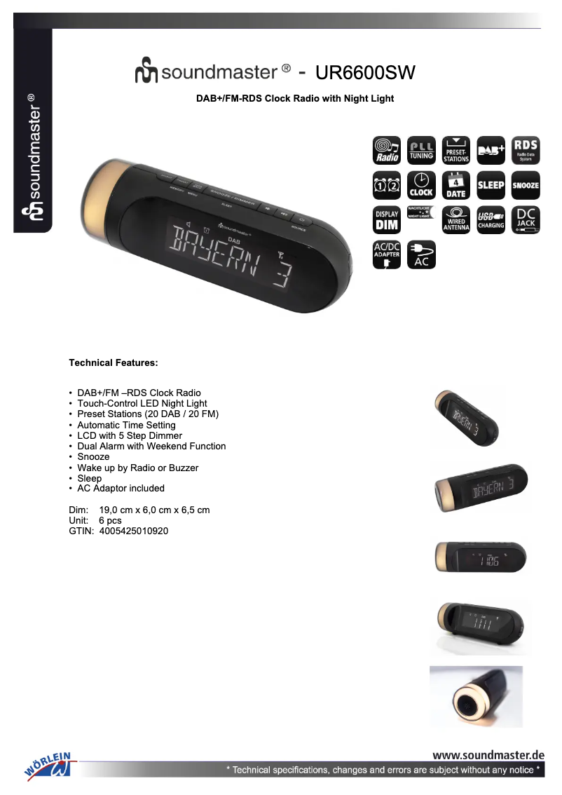 Page n°1 - Fiche technique Soundmaster UR6600