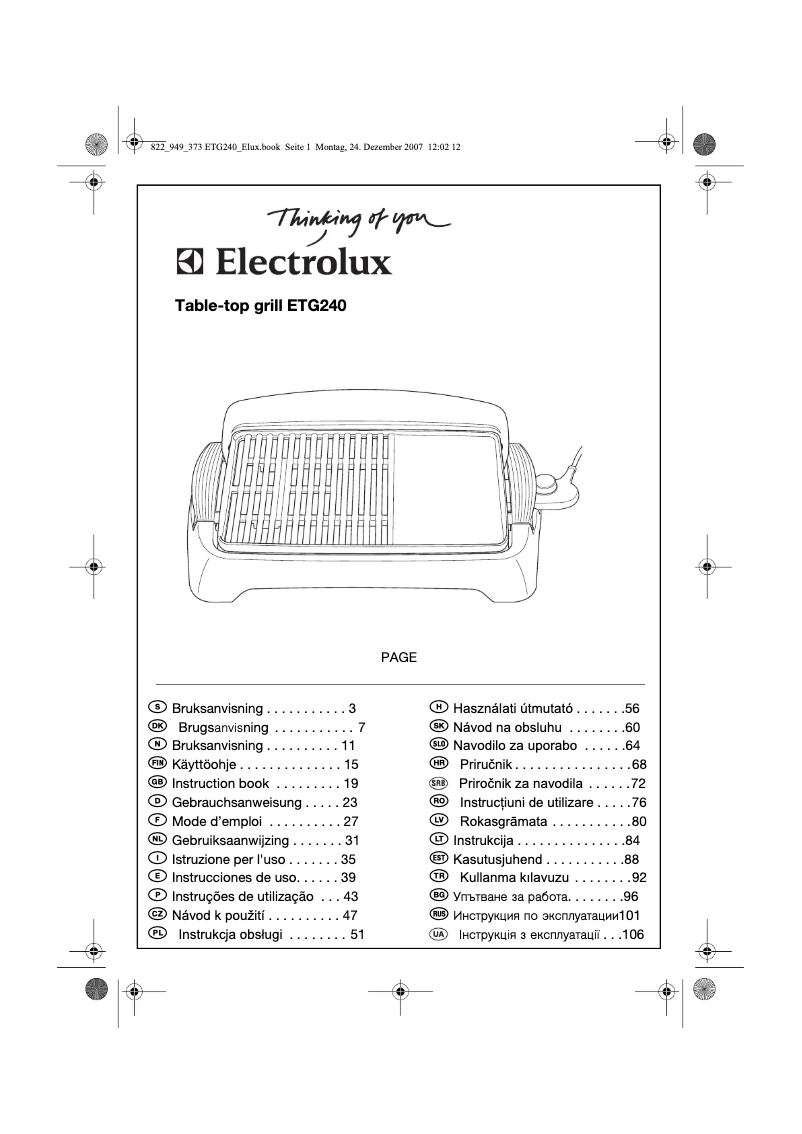 Page 1 de la notice Manuel utilisateur Electrolux ETG 240
