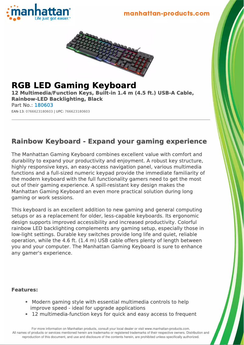 Page 1 de la notice Fiche technique Manhattan 180603