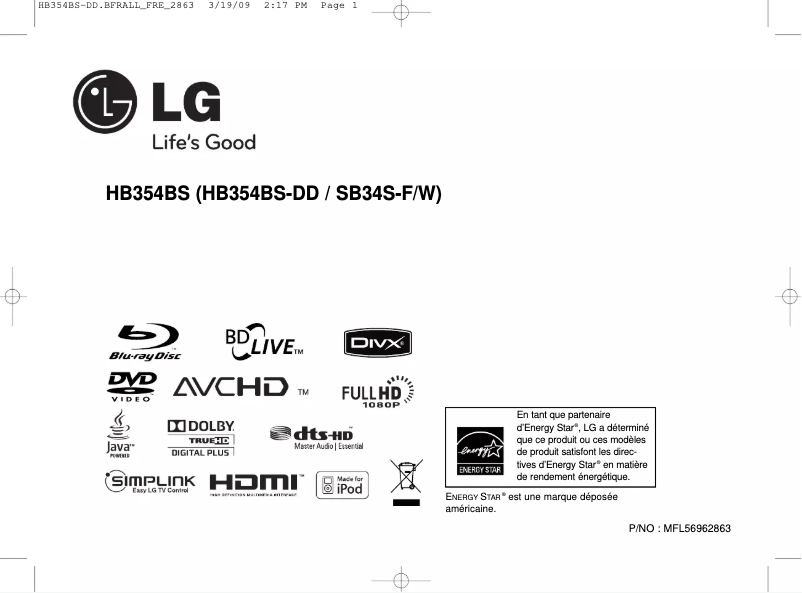 Page 1 de la notice Manuel utilisateur LG HB354BS