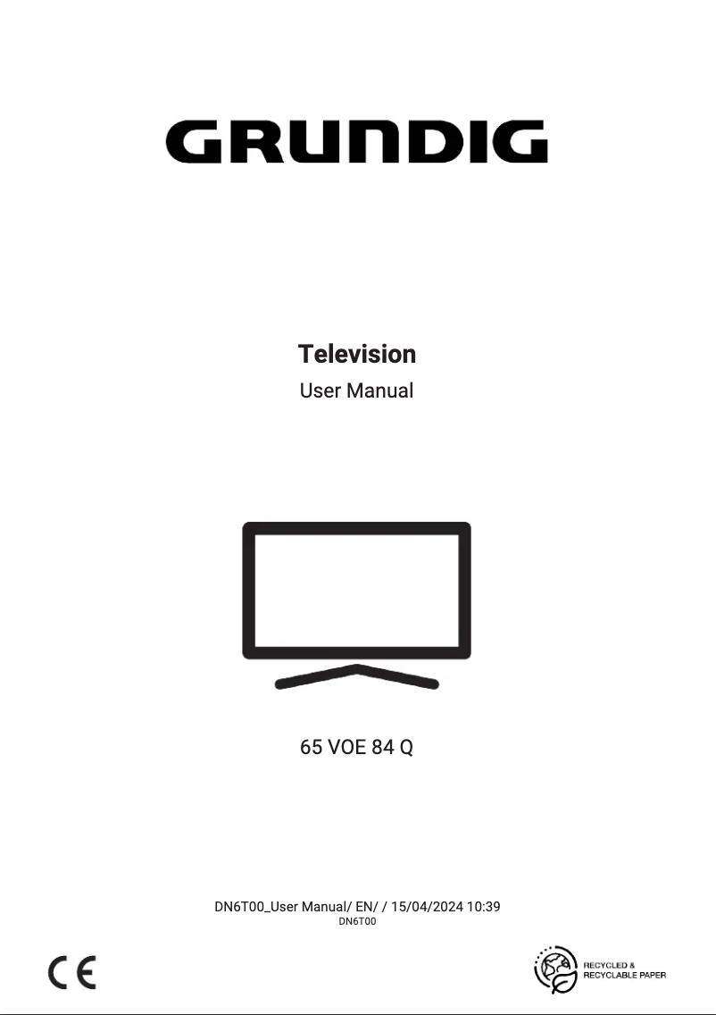 Page 1 de la notice Fiche technique Grundig 65 VOE 84 Q