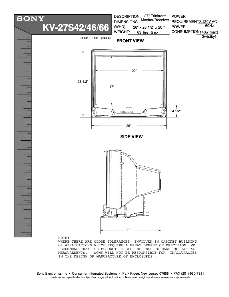 Page 1 de la notice Guide d'installation Sony KV-27S46