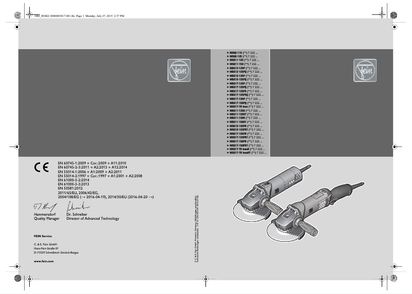 Page n°1 - Manuel utilisateur Fein WSG 17-70 Inox