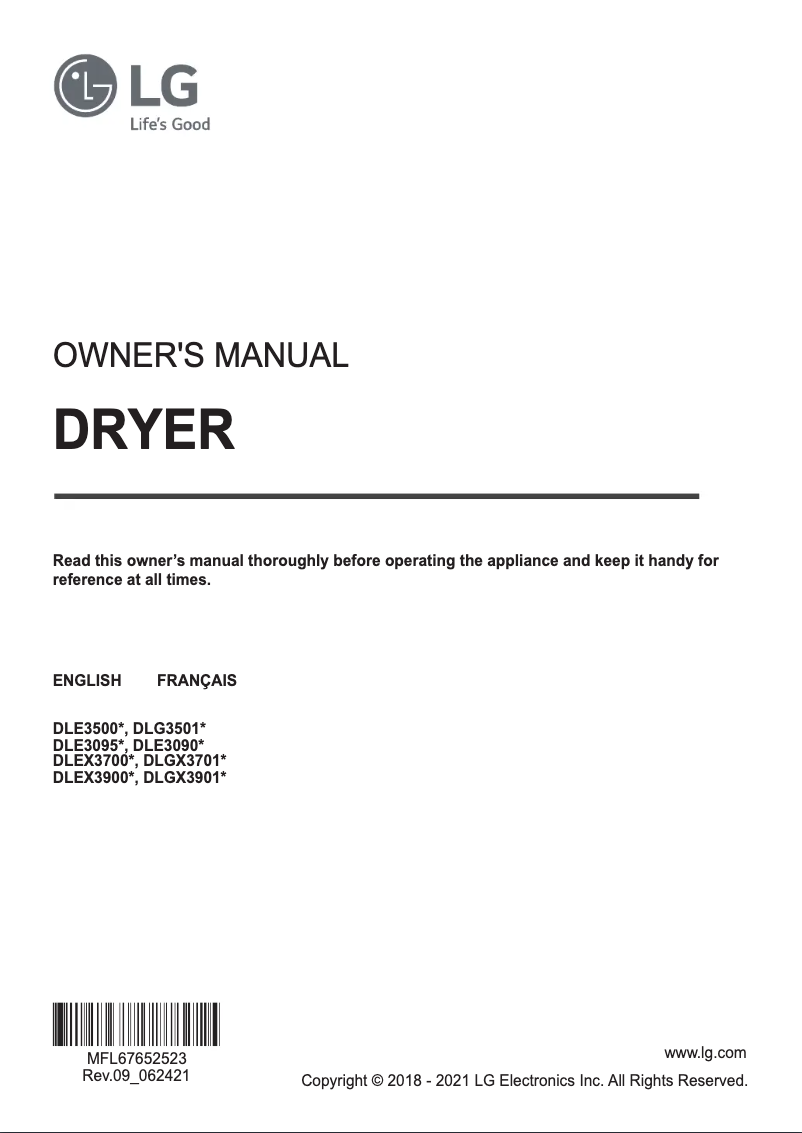 Página 1 del manual Manual de usuario LG DLE3095W