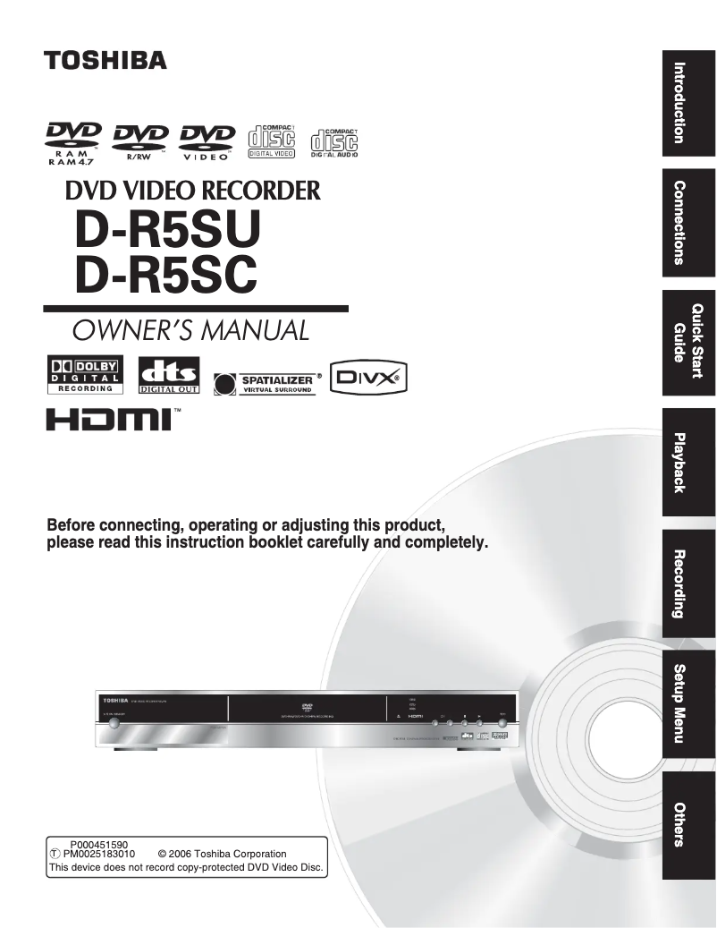 Page n°1 - Manuel utilisateur Toshiba D-R5