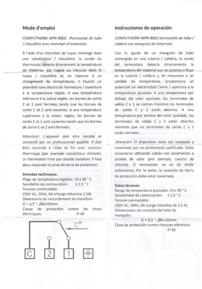 Page n°1 - Manuel utilisateur Computherm WPR-90GC