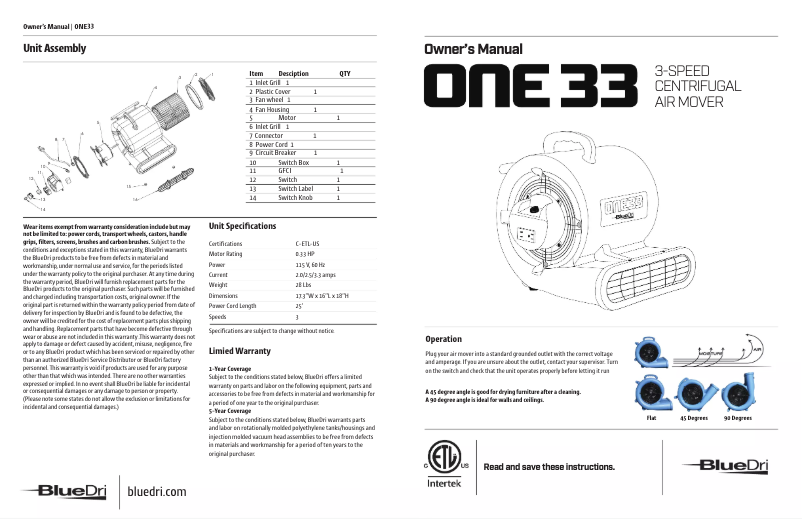 Page 1 de la notice Manuel utilisateur BlueDri ONE 33
