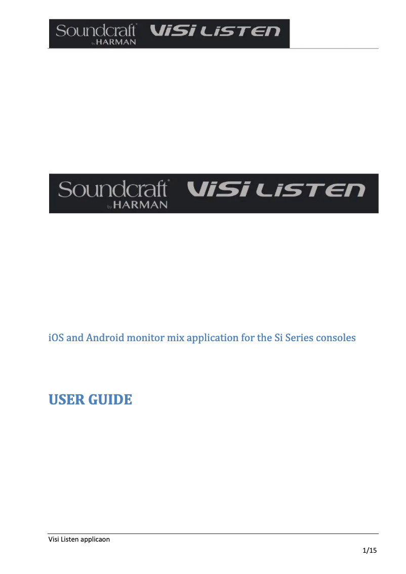 Page n°1 - Manuel utilisateur Soundcraft ViSi Listen
