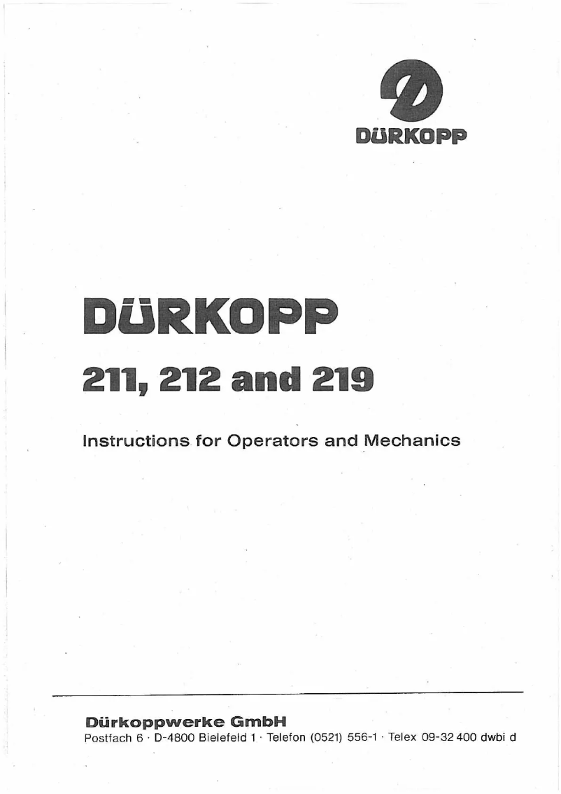 Page n°1 - Manuel utilisateur Dürkopp Adler 219