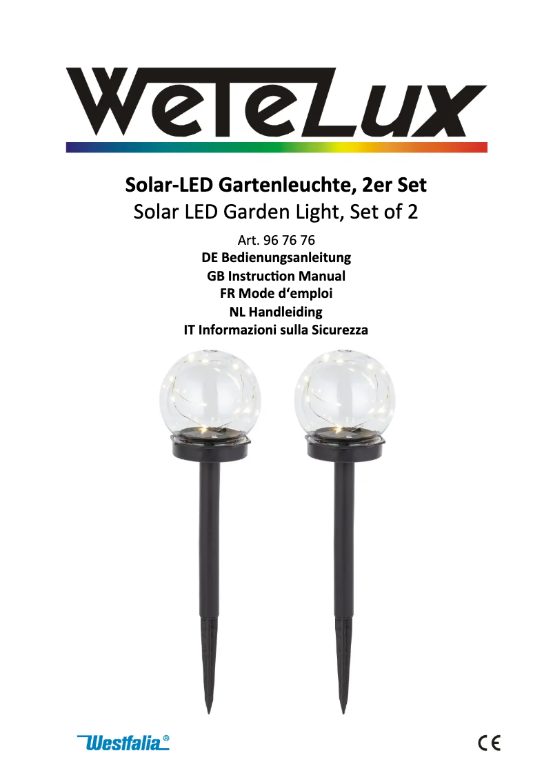 Page 1 de la notice Manuel utilisateur Wetelux 967676