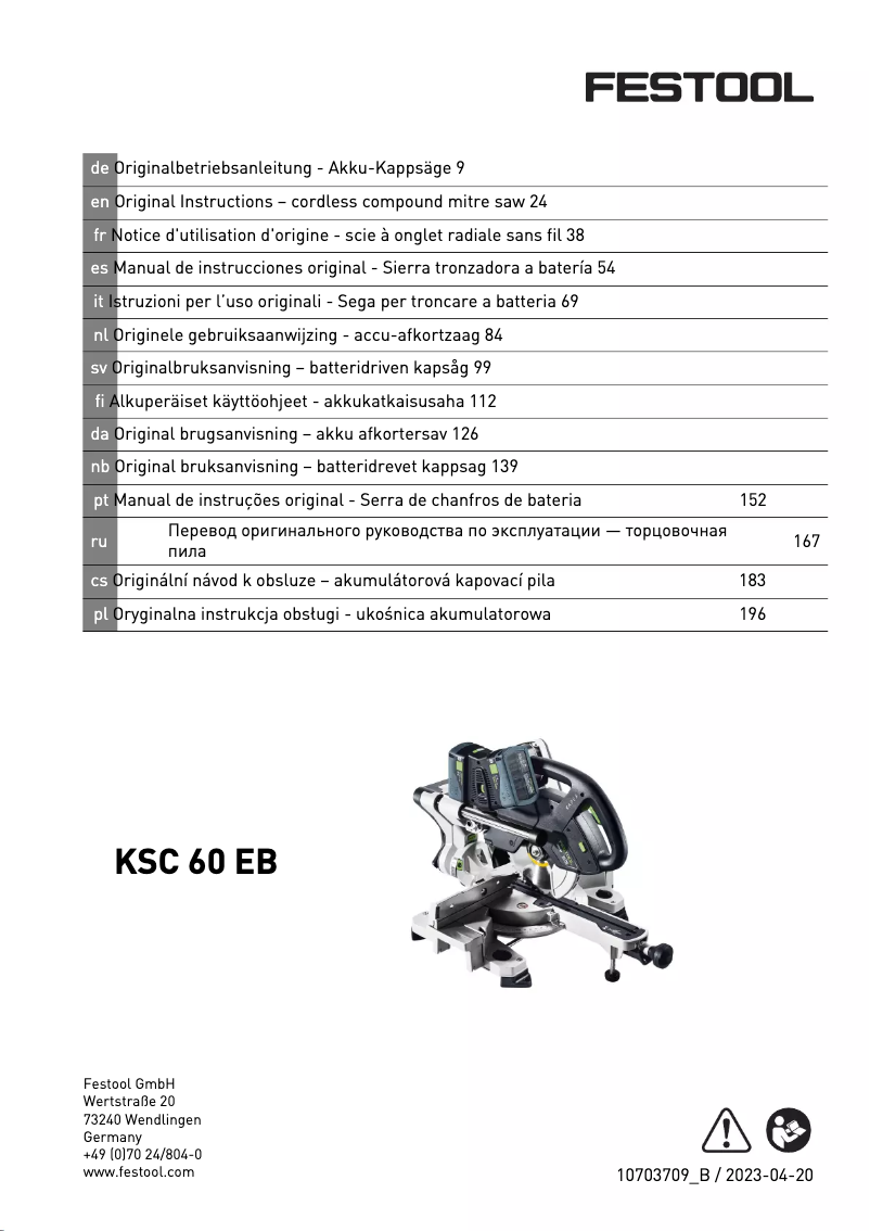 Page 1 de la notice Manuel utilisateur Festool KSC 60 EB