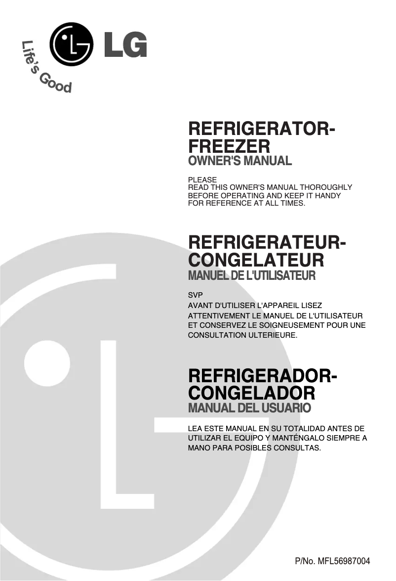 Page 1 de la notice Manuel utilisateur LG GR-V262RL