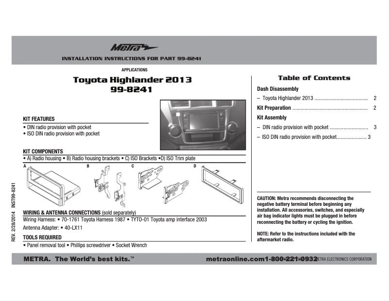 Page n°1 - Manuel utilisateur Metra 99-8241