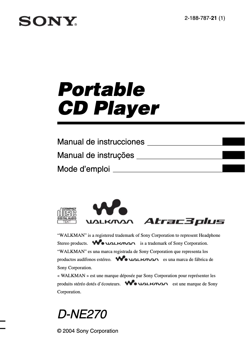 Page 1 de la notice Manuel utilisateur Sony D-NE270