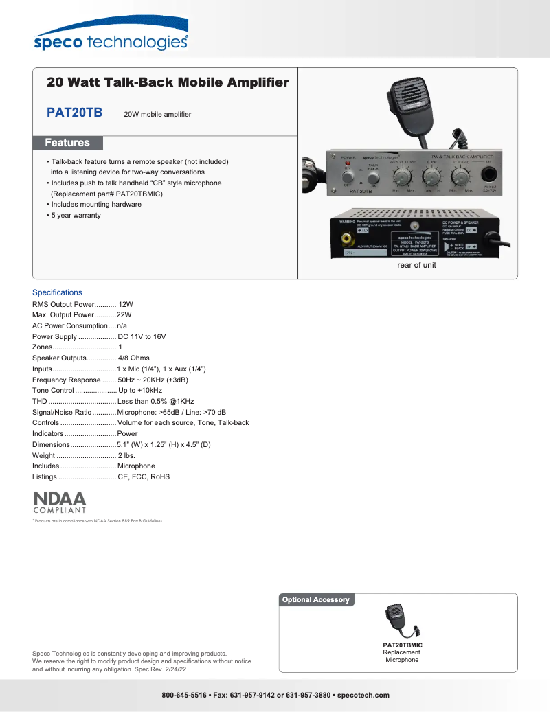 Image de la première page du manuel de l'appareil PAT-20TB