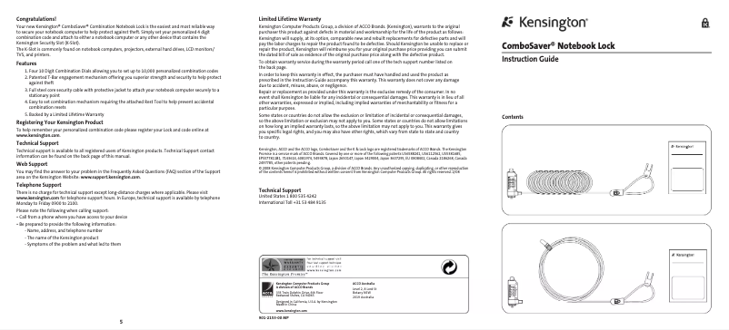 Page n°1 - Manuel utilisateur Kensington K64561US