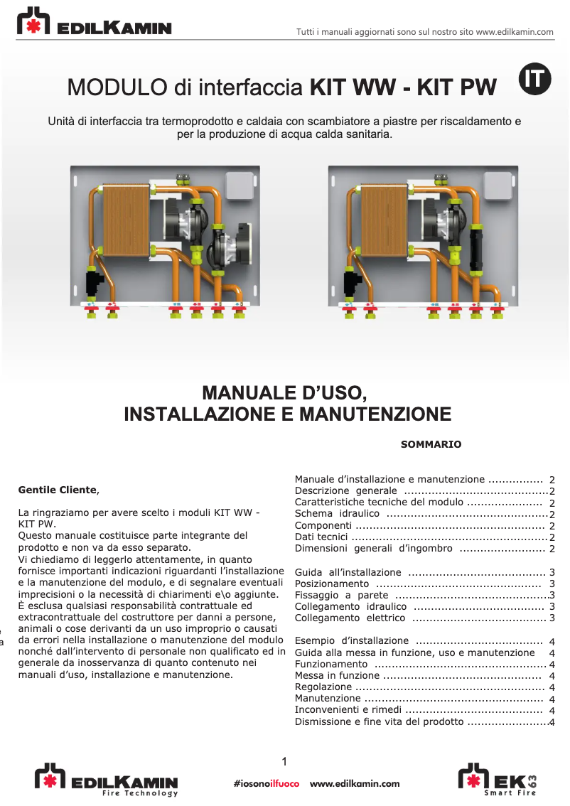 Page 1 de la notice Manuel utilisateur Edilkamin KIT PW