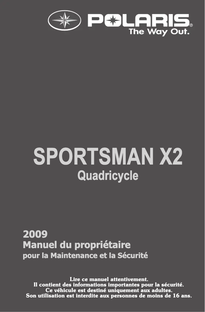 Page 1 de la notice Manuel utilisateur Polaris Sportsman X2 Quadricycle (2009)