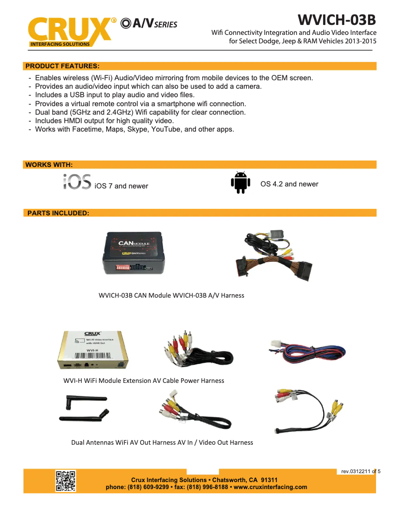 Page 1 de la notice Manuel utilisateur CRUX WVICH-03