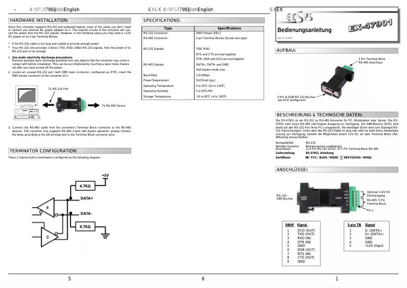 Page n°1 - Manuel utilisateur EXSYS EX-47901