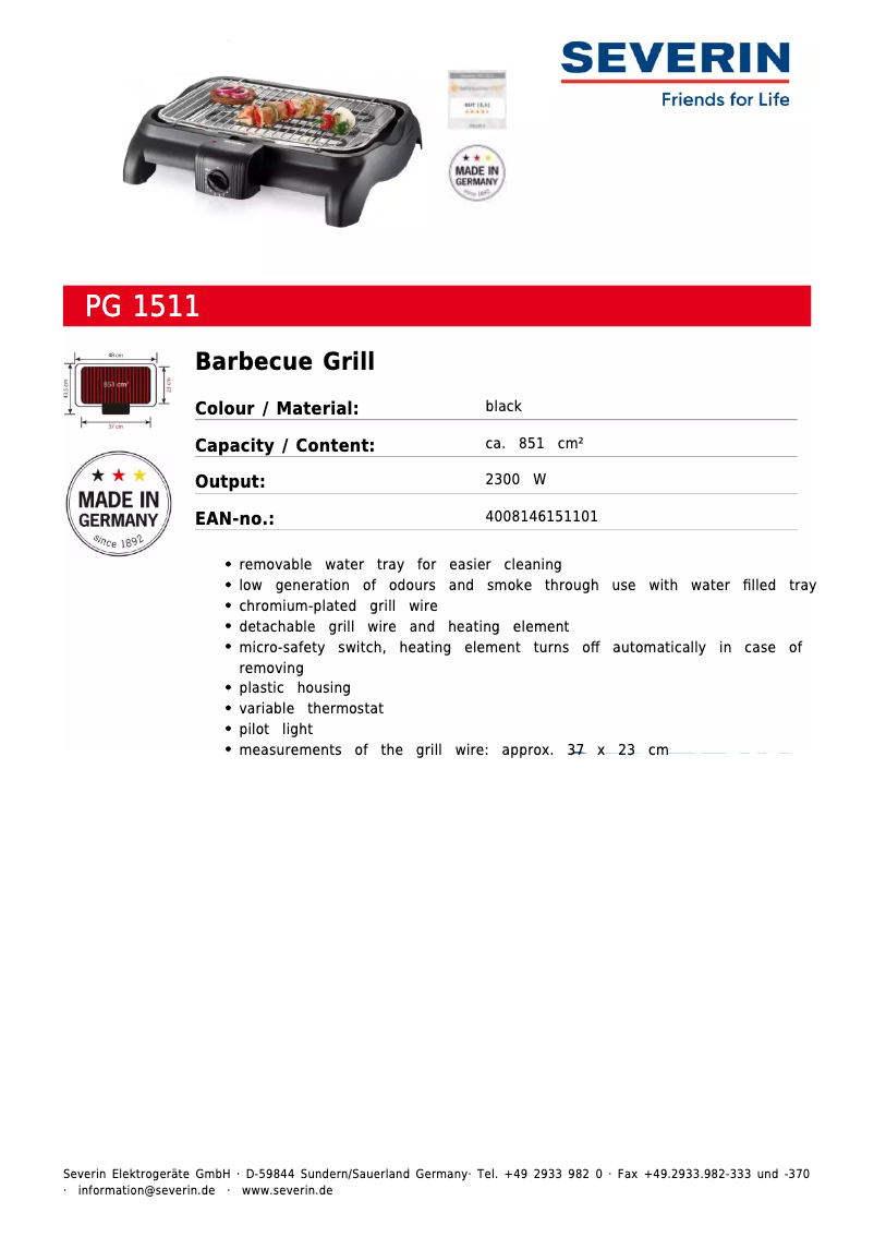 Página 1 del manual Ficha técnica Severin PG 1511