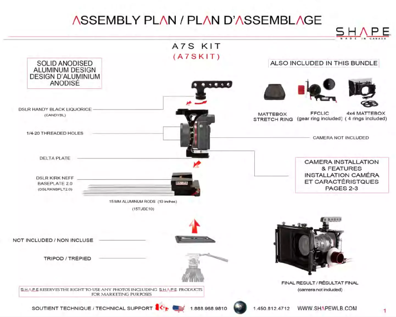 Page 1 de la notice Manuel utilisateur Shape A7SKIT