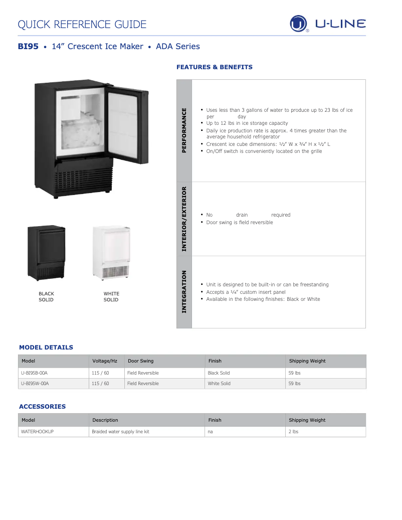 Page n°1 - Fiche technique U-Line U-BI95
