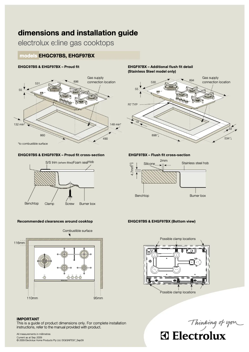 Page 1 de la notice Guide d'installation Electrolux EHGF97BX