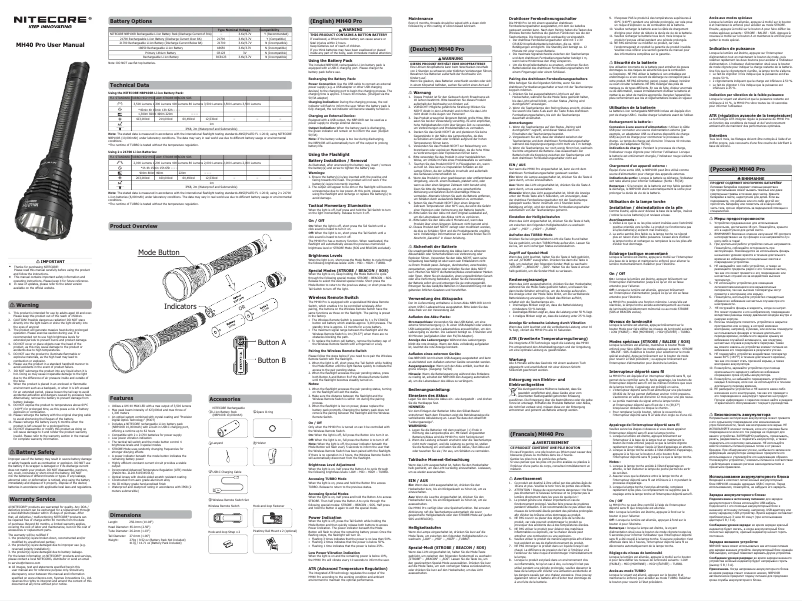 Page 1 de la notice Manuel utilisateur Nitecore MH40 Pro
