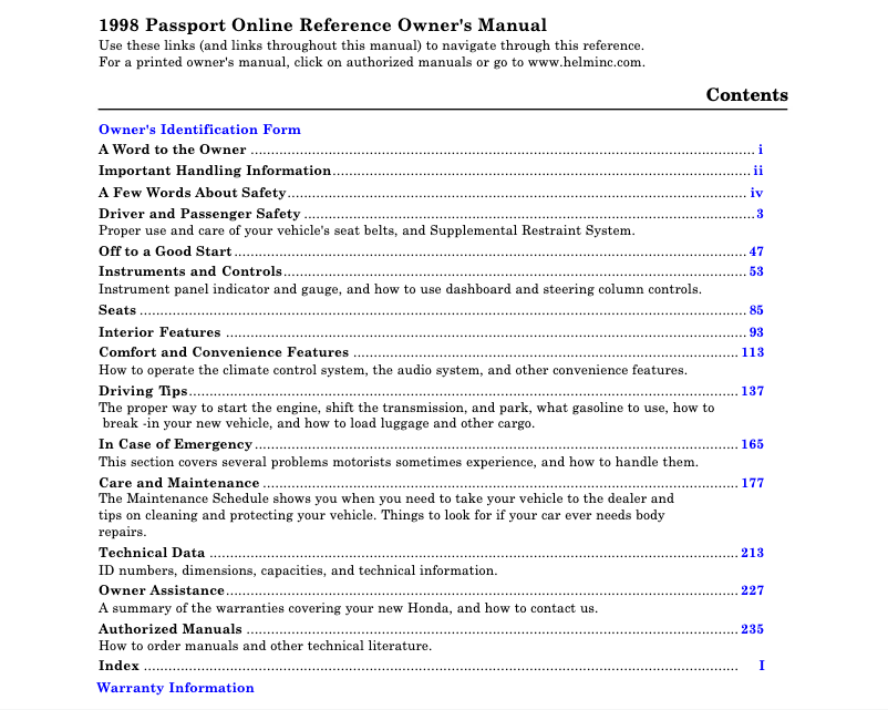 Image de la première page du manuel de l'appareil Passport (1998)