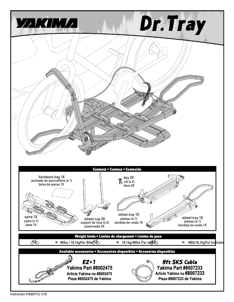 Page n°1 - Manuel utilisateur Yakima Dr.Tray