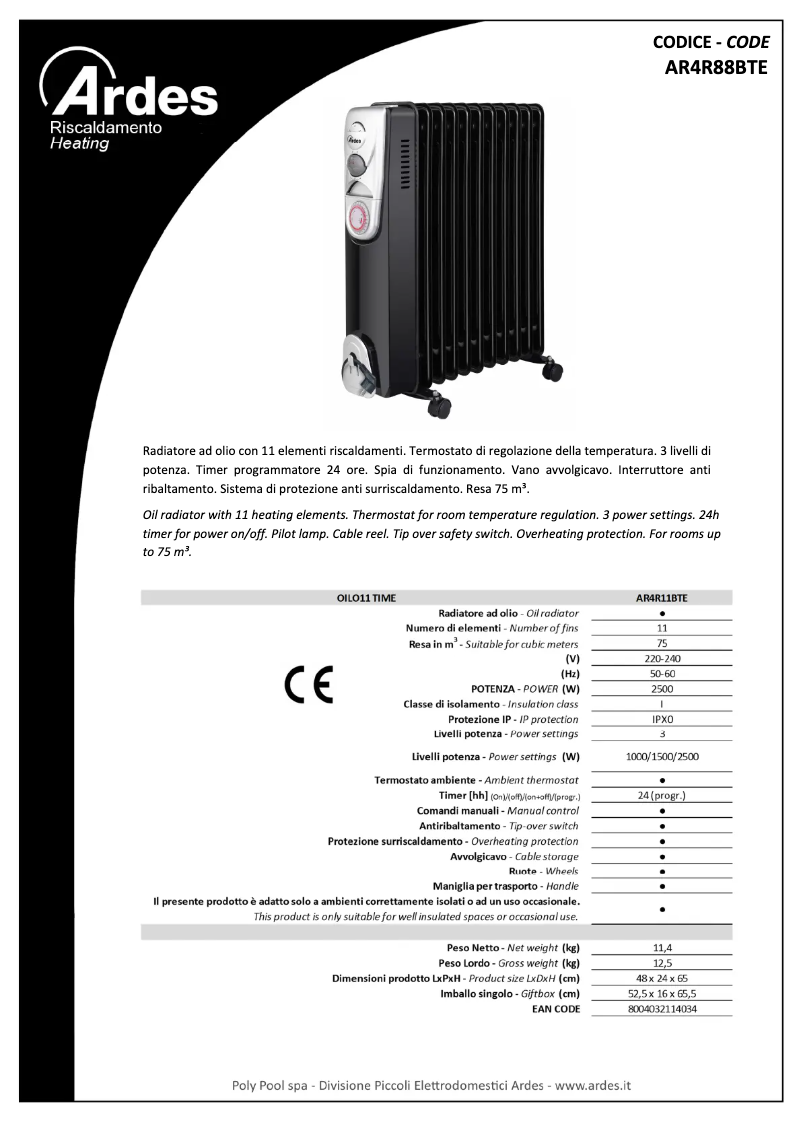 Página 1 del manual Ficha técnica Ardes AR4R11BTE