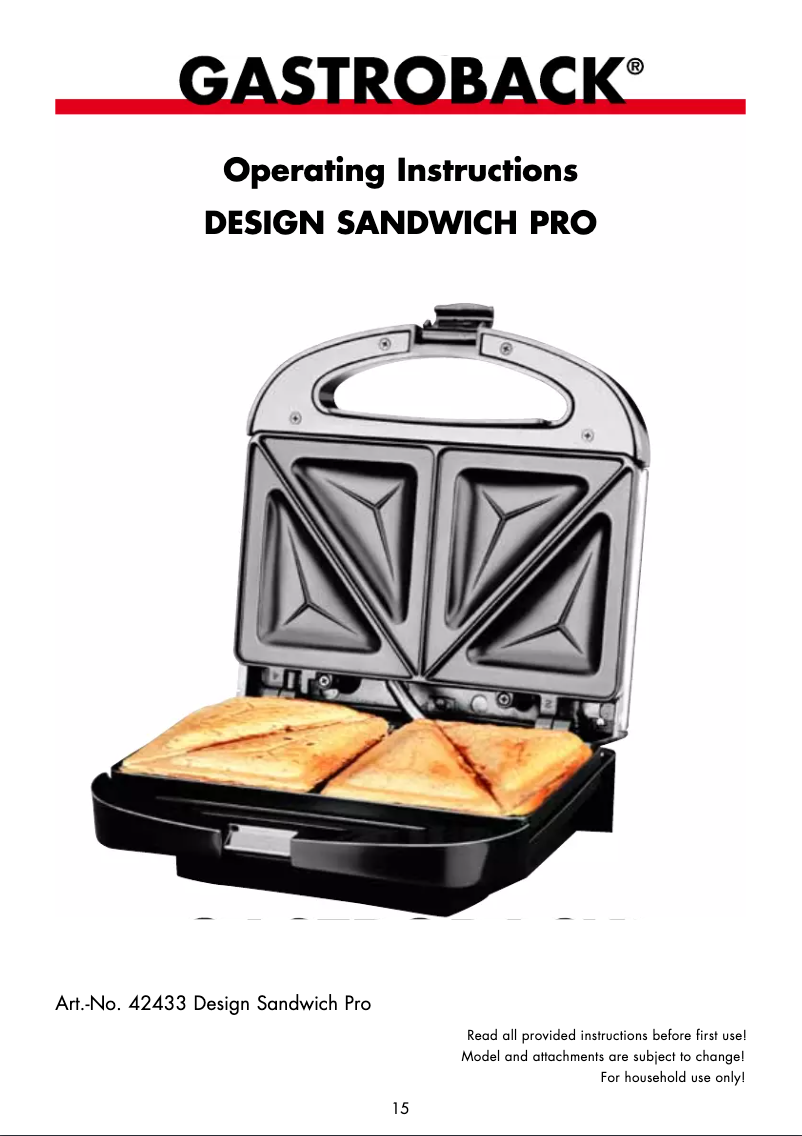 Page n°1 - Manuel utilisateur Gastroback Design Sandwich Pro