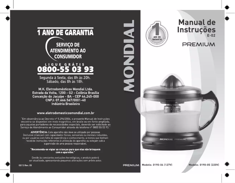 Page 1 de la notice Manuel utilisateur Mondial Premium E-02