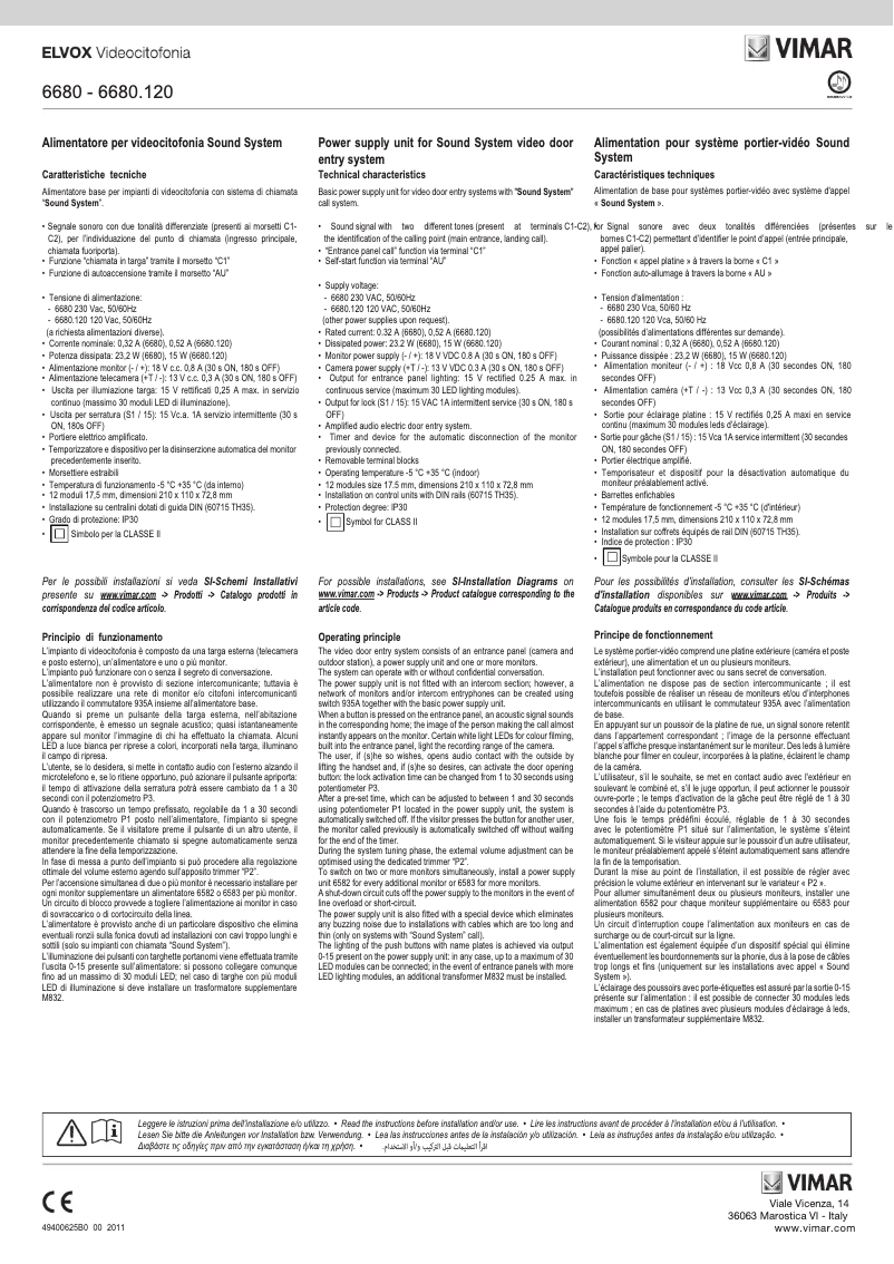 Page 1 de la notice Instructions / montage Vimar ELVOX 6680/V03