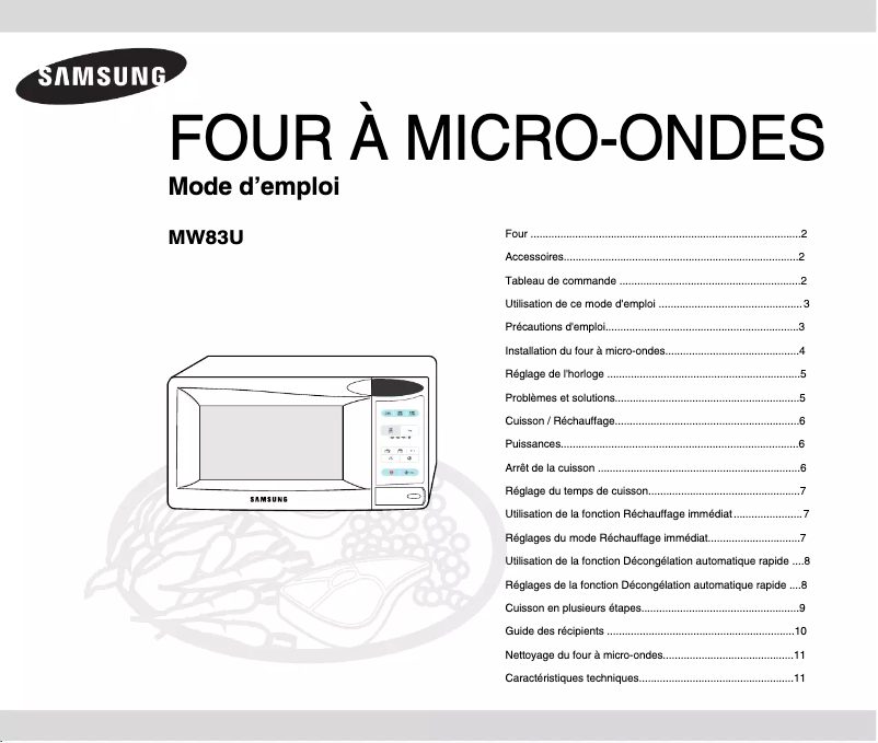 Page 1 de la notice Manuel utilisateur Samsung MW83U