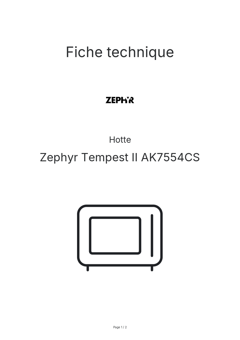 Page n°1 - Fiche technique Zephyr Tempest II AK7554CS