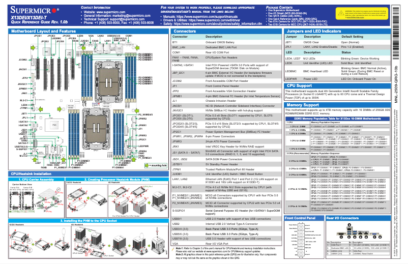 Page 1 de la notice Guide de démarrage rapide Supermicro X13DEI