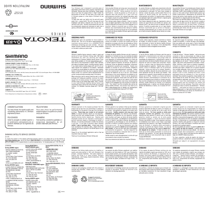 Page 1 de la notice Manuel utilisateur Shimano Tekota 300LC