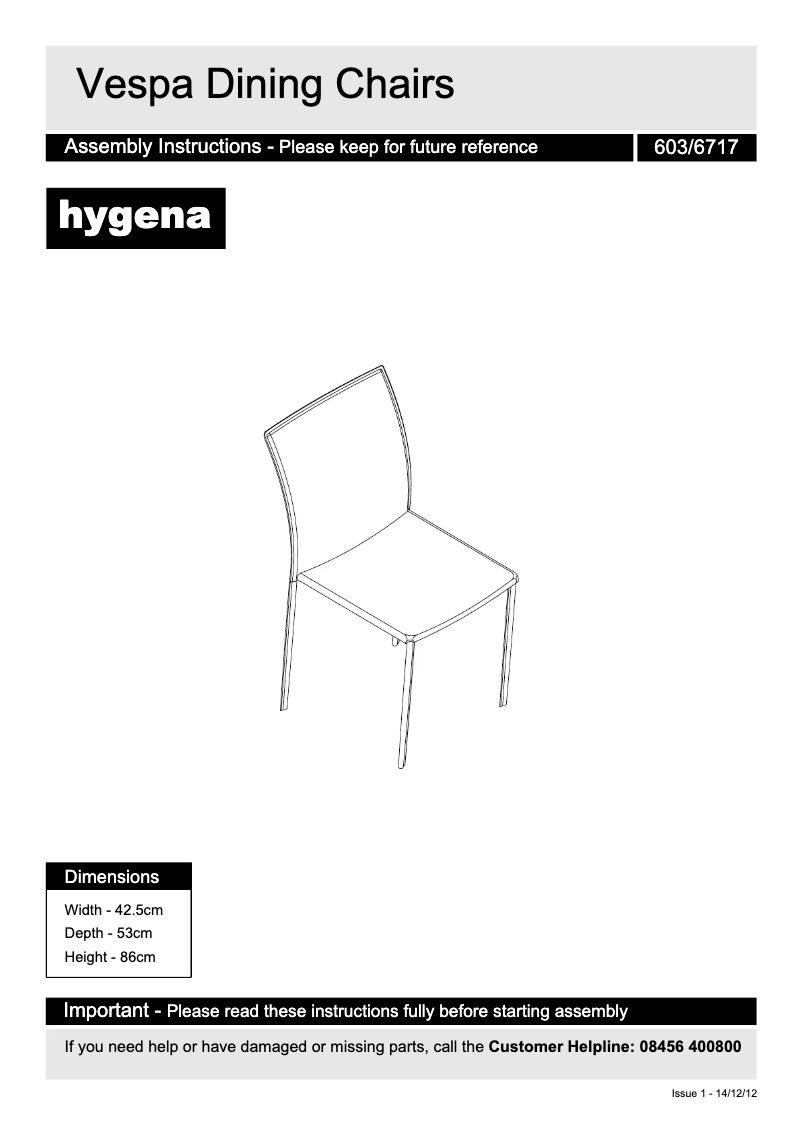 Page n°1 - Manuel utilisateur Hygena Vespa