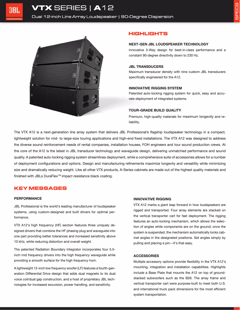 Page n°1 - Fiche technique JBL VTX A12