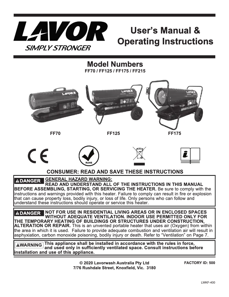 Page 1 de la notice Manuel utilisateur Lavorwash FF175
